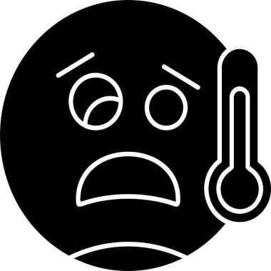 Beyaz arkaplanda termometre simgesi olan yüz, vektör illüstrasyonu