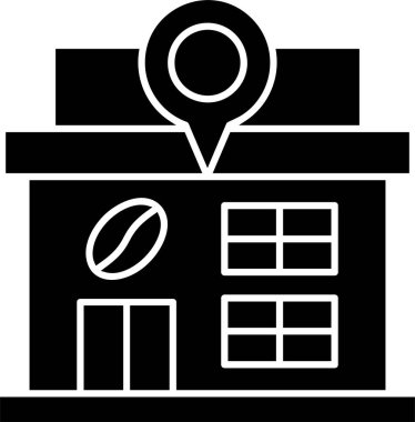  Beyaz arkaplanda Kafe Konumu simgesi, vektör illüstrasyonu