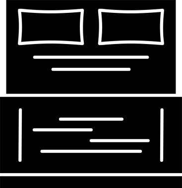 Beyaz arkaplanda çift yatak simgesi, vektör illüstrasyonu 