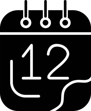 Beyaz arkaplanda 12 Takvim tarihi simgesi, vektör illüstrasyonu  