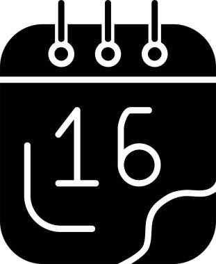 Beyaz arkaplanda 16 Takvim tarihi simgesi, vektör illüstrasyonu  