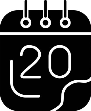 Beyaz arkaplanda 20 Takvim tarihi simgesi, vektör illüstrasyonu  
