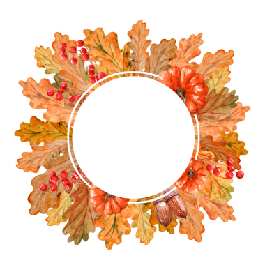 Şükran Günü temalı suluboya çelenk. Aquarelle Vignette 'in şenlikli adakları.