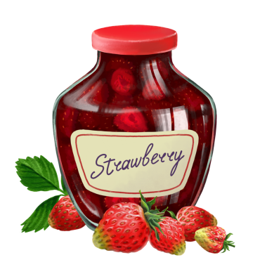 Yanında ahududu reçeli ve böğürtlen bulunan yuvarlak cam bir kavanoz. İzole edilmiş