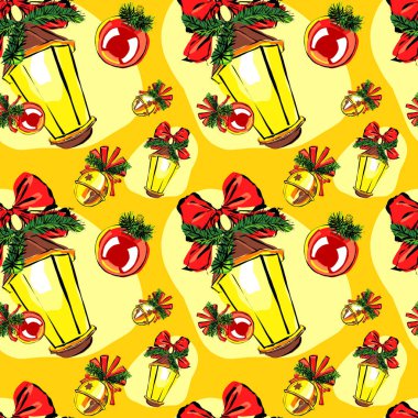 Kırmızı-sarı renkli Noel dekorunun dijital çizimleri. Dekorasyon tebrik kartları, davetiyeler ve diğer gösterim ihtiyaçları için parlak unsurlar. Yeni yıl tasarımı için