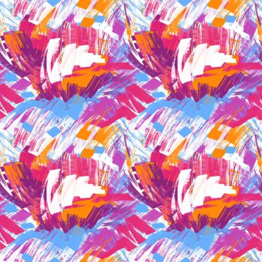 Tekstil için elle çizilmiş renk soyutlaması. Yaz havası için parlak renklere sarmak için pürüzsüz desen, sıçramalar, patlamalar ve eklemsiz fayanslar için fırça darbeleri