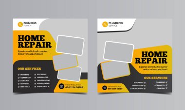 Ev onarım servisi sosyal medya şablonu. yenilenebilir inşaat tamircisi sıhhi tesisat servisi instagram posta şablonu