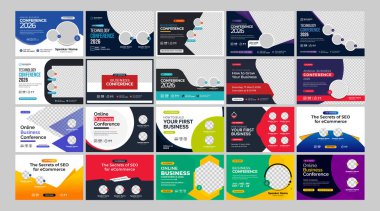 Yaratıcı iş yatay canlı konferans broşürü. webinar davet sosyal medya teknolojisi ile canlı toplantı instagram post webinar olay broşürü kapak sayfası