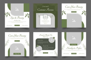 Güzellik ve spa sosyal medya şablonu. Rahatlatıcı masaj kare post vektör illüstratörü için en az düzenlenebilir web paneli poster düzeni.