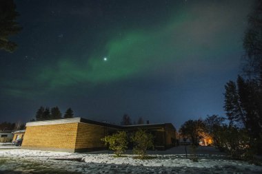 Gece Syvasenvaara 'daki Aurora borealis Rovaniemi, Laponya