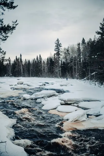 Kuzey Kutup Nehri 'nde Rovaniemi' deki Vaattunkikongas 'ta akıntılar, kışın Laponya