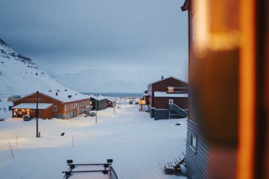 View of Longyearbyen, Svalbard from hostel entrance in Nybyen clipart