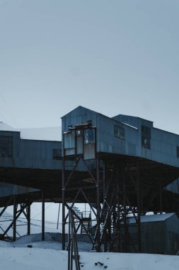 Old coal mine building in winter in Longyearbyen, Svalbard