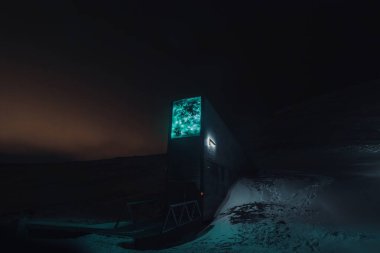 Longyear, Svalbard 'daki Küresel Tohum Deposu giriş ışığı