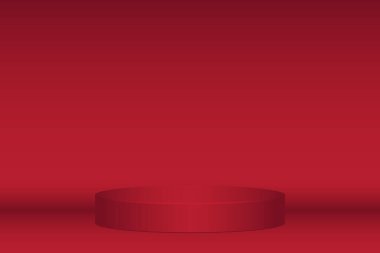 Dinamik şekillerle süslenmiş ürün görüntüsü için soyut kırmızı renk podyumu