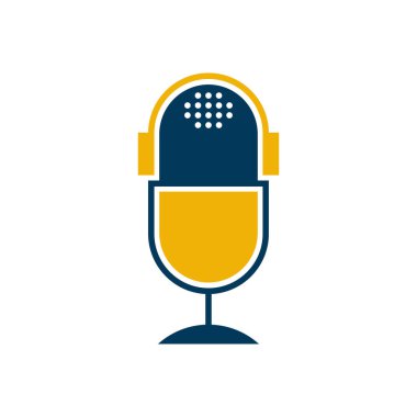 Mikrofon ve kulaklık portakal suyu logosu taze görünüyor. Sağlık podcast logosu için mükemmel.