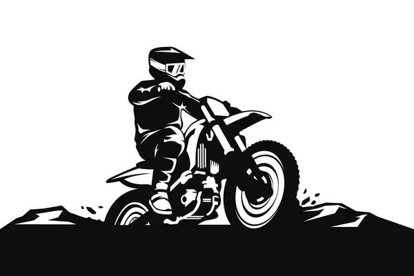 Siyah beyaz yarış silueti motosiklet haçı sürüyor.