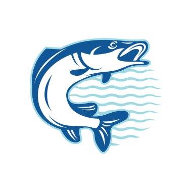 Tek renkli klasik tarzda somon balığı vektör illüstrasyonu. Logo, etiket, amblem için tasarım ögesi.