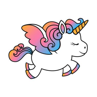 şirin tek boynuzlu at çizgi film çizim vektör tasarımı