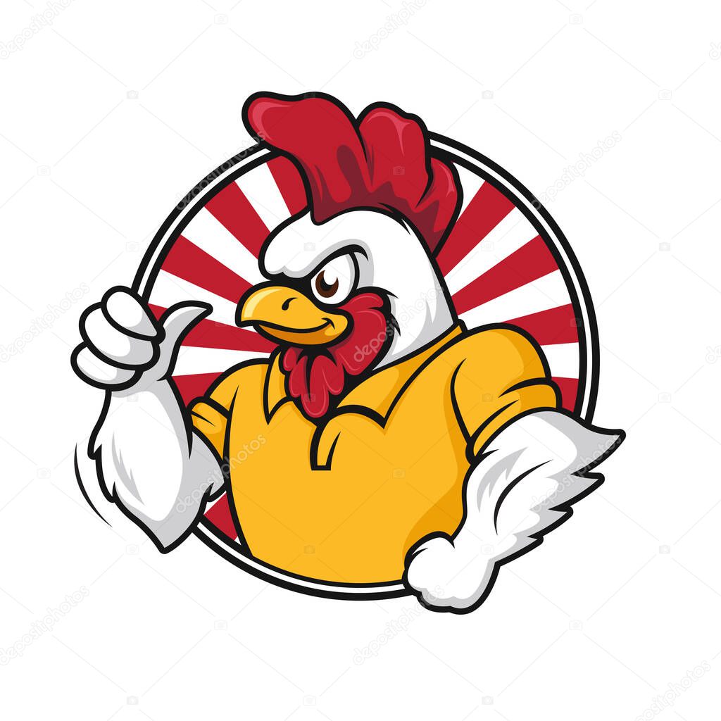 A chicken cartoon rooster cockerel character mascot giving a thumbs up