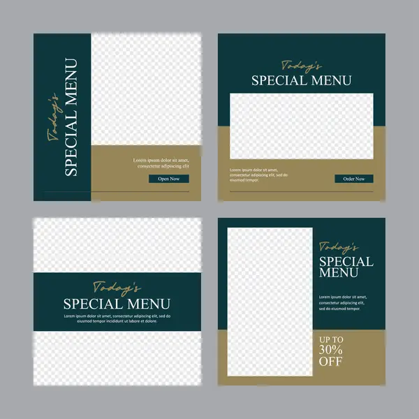 Lokanta ve kafelerde kullanıma elverişli mutfak sosyal medya post koleksiyon vektörü