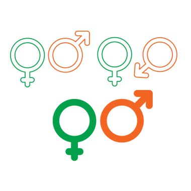Düz dizayn erkek ve kadın sembolleri, genellikle UI / UX tasarımı, tabela ve bilgi grafiklerinde kullanılan, cinsiyeti temsil eden minimalist simgelerdir. Bu semboller basit şekillerle oluşturulmuştur., 