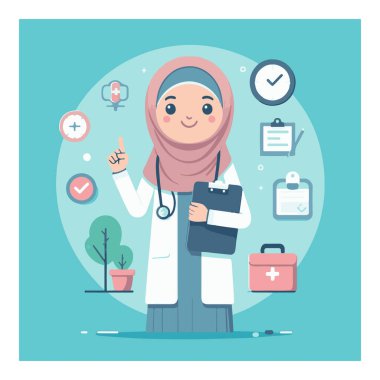 Müslüman bir kadın doktor tıbbi uzmanlığını İslam 'ın değerleri ve kültürel uygulamalarıyla birleştiren bir sağlık uzmanıdır. Geleneksel giysiler giyebilir, başörtüsü gibi, aynı zamanda hastalara şefkatli, yüksek kaliteli bakım sağlayabilir.. 