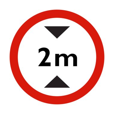 Vector illustration of a 2-meter height limit sign, featuring a bold red circle with black text and arrows indicating the height restriction. Simple and clear design, perfect for use in road signage, print, or digital formats. clipart