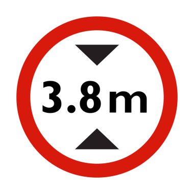 Kırmızı dairesel sınır içinde beyaz bir arkaplan üzerinde koyu, siyah bir sayı ve ok sembolleri bulunan 3.8 metre yükseklik sınırı işaretinin vektör çizimi, maksimum araç yüksekliği sınırlamasını gösteriyor.
