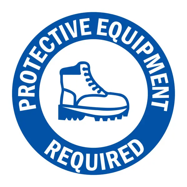 Zararlı iş alanlarında koruyucu ayakkabının zorunlu kullanımını belirtmek için tasarlanmış, beyaz arka planda 