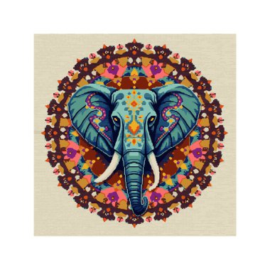 A **modern cross-stitch pattern mandala elephant** vector illustration, blending intricate mandala designs with a stylized elephant motif. Perfect for embroidery projects, decorative art, and bohemian-themed designs. clipart