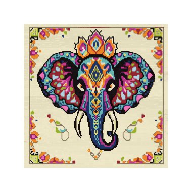 Modern bir çapraz dikiş desenli mandala fili * * * vektör çizimi, karışık mandala tasarımlarını stilize edilmiş fil motifi ile harmanlıyor. Nakış işleri, dekoratif sanat ve bohem temalı tasarımlar için mükemmel..