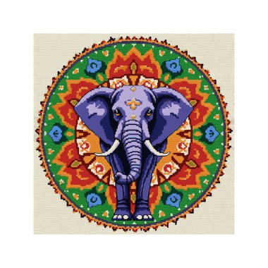 Modern bir çapraz dikiş desenli mandala fili * * * vektör çizimi, karışık mandala tasarımlarını stilize edilmiş fil motifi ile harmanlıyor. Nakış işleri, dekoratif sanat ve bohem temalı tasarımlar için mükemmel..