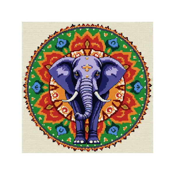 Modern bir çapraz dikiş desenli mandala fili * * * vektör çizimi, karışık mandala tasarımlarını stilize edilmiş fil motifi ile harmanlıyor. Nakış işleri, dekoratif sanat ve bohem temalı tasarımlar için mükemmel..