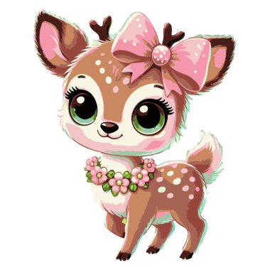 A charming vector illustration of a cute deer, designed with soft colors and clean lines. Perfect for children's projects, nature-themed designs, or whimsical artwork. This adorable deer exudes warmth and innocence, making it ideal for prints, clipart