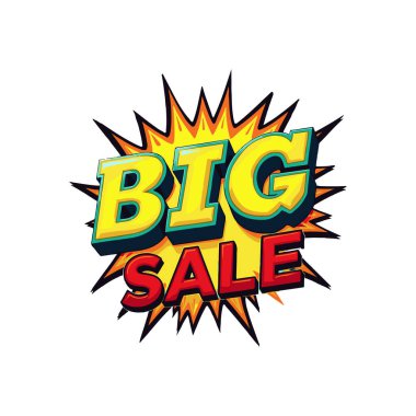 Big Sticker Vector Art Illustration cesur tipografi, dinamik şekiller ve parlak renkler içeren canlı ve göz alıcı bir dijital tasarım indirimleri, özel teklifleri ve mevsimsel satışları desteklemek için mükemmel. Çevrimiçi mağazalar ve pankartlar için ideal, 