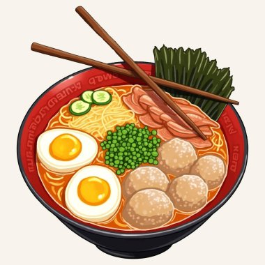 İçinde taze soğan, kaynamış yumurta ve bir dilim taze domuz eti gibi taze malzemelerle süslenmiş şeffaf erişteler bulunan bir kase açık renkli ramen. Yemeğin basitliği, temiz ve ince aromalarını ön plana çıkarıyor.