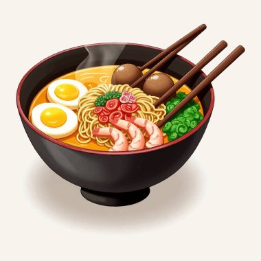 İçinde taze soğan, kaynamış yumurta ve bir dilim taze domuz eti gibi taze malzemelerle süslenmiş şeffaf erişteler bulunan bir kase açık renkli ramen. Yemeğin basitliği, temiz ve ince aromalarını ön plana çıkarıyor.