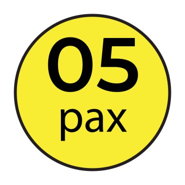 Ticari araçlar için maksimum yolcu kapasitesini göstermek için tasarlanmış bir 05 Pax çıkartması vektör çizimi. Bu yüksek kaliteli vektör grafiği net bir görünürlük ve ulaşım yönetmeliklerine uymayı sağlar. Minibüslerde kullanmak için mükemmel.,