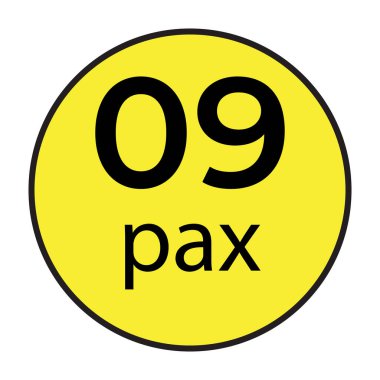 Ticari araçlar için maksimum yolcu kapasitesini gösteren 09 Pax etiketli vektör çizimi. Bu yüksek kaliteli vektör grafiği net bir görünürlük ve ulaşım yönetmeliklerine uymayı sağlar. Minibüslerde kullanmak için mükemmel.,