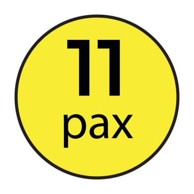 Ticari araçlar için maksimum yolcu kapasitesini göstermek için tasarlanmış 11 Pax çıkartması vektör illüstrasyonu. Bu yüksek kaliteli vektör grafiği net bir görünürlük ve ulaşım yönetmeliklerine uymayı sağlar. Minibüslerde kullanmak için mükemmel.,