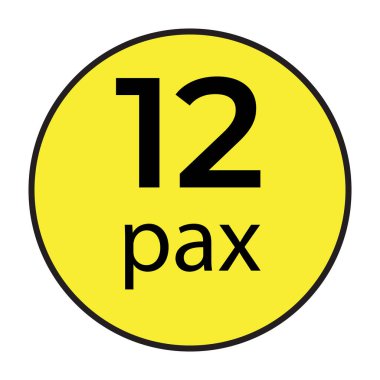 Ticari araçlar için maksimum yolcu kapasitesini gösteren 12 Pax etiketli vektör çizimi. Bu yüksek kaliteli vektör grafiği net bir görünürlük ve ulaşım yönetmeliklerine uymayı sağlar. Minibüslerde kullanmak için mükemmel.,