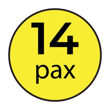 Ticari araçlar için maksimum yolcu kapasitesini gösteren 14 Pax çıkartması çizimi. Bu yüksek kaliteli vektör grafiği net bir görünürlük ve ulaşım yönetmeliklerine uymayı sağlar. Minibüslerde kullanmak için mükemmel.,