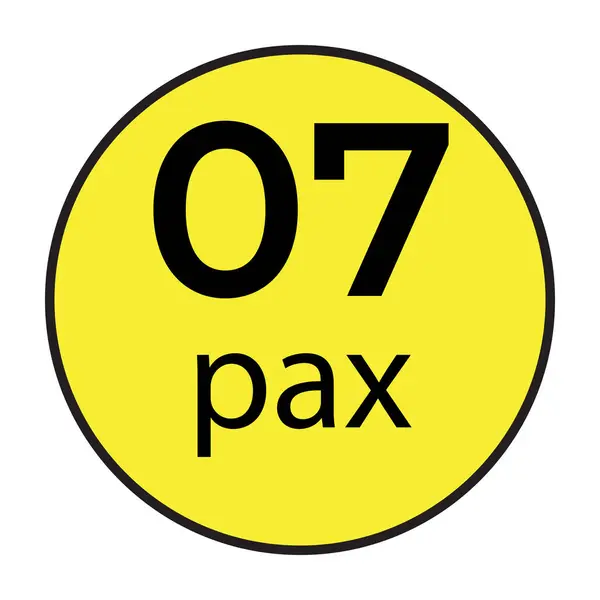 Ticari araçlar için maksimum yolcu kapasitesini gösteren 07 Pax etiketli vektör çizimi. Bu yüksek kaliteli vektör grafiği net bir görünürlük ve ulaşım yönetmeliklerine uymayı sağlar. Minibüslerde kullanmak için mükemmel.,