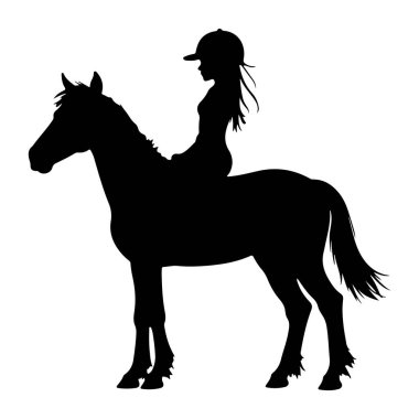  At süren bir kızın zarif bir siluetini tasvir ediyor. Binicilik zarafeti ve özgürlüğünün özünü yakalıyor. Vektör çizimlerinde akışkan hareket ve denge sergilenerek logolar, posterler veya binicilik temalı tasarımlar için ideal hale getirilir. Minimalist.