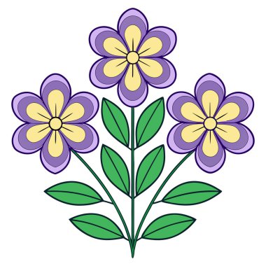 Yay temalı tasarımlar, davetiyeler, dijital sanat eserleri ve dekoratif baskılar için mükemmel, koyu mor yapraklar içeren canlı bir çiçek vektör çizimi. Renkli kompozisyon her türlü yaratıcılığa taze ve zarif bir dokunuş katar. 