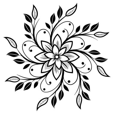 Zarif kampanya malzemeleri, davetiyeler, markalaşma ve dekoratif sanat eserleri için mükemmel gelişmiş siyah ve beyaz bir çiçek tasarımı. Minimalist temalar için idealdir, bu vektör her yaratıcı projeye klasik cazibe ve tarz katar.