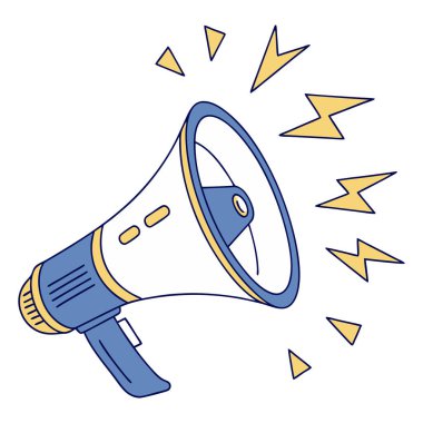 Mavi ve Sarı Megafon Sanat Yaratıcı Toplum Konuşması ve Duyuru İllüstrasyonu