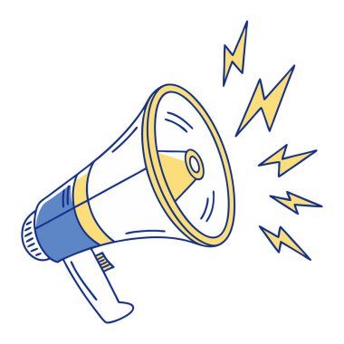 Mavi ve Sarı Megafon Sanat Yaratıcı Toplum Konuşması ve Duyuru İllüstrasyonu