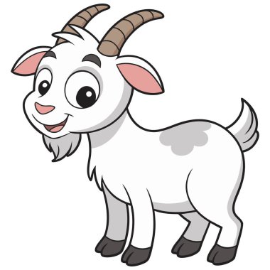 Bu Sevimli Çizgi Film Keçi Vektör İllüstrasyonunda beyaz bir arka planda sevimli, eğlenceli ve kaprisli bir keçi karakteri var. Çocuk kitapları, eğitim malzemeleri, çıkartma tasarımları ve dijital el sanatları için mükemmel.-